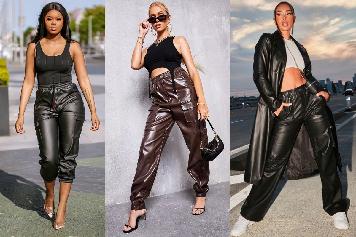 Faux-Leather Cargo Pants