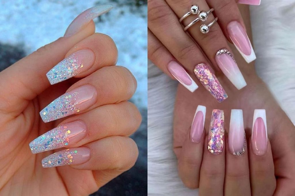 Glittery ombre coffin nails