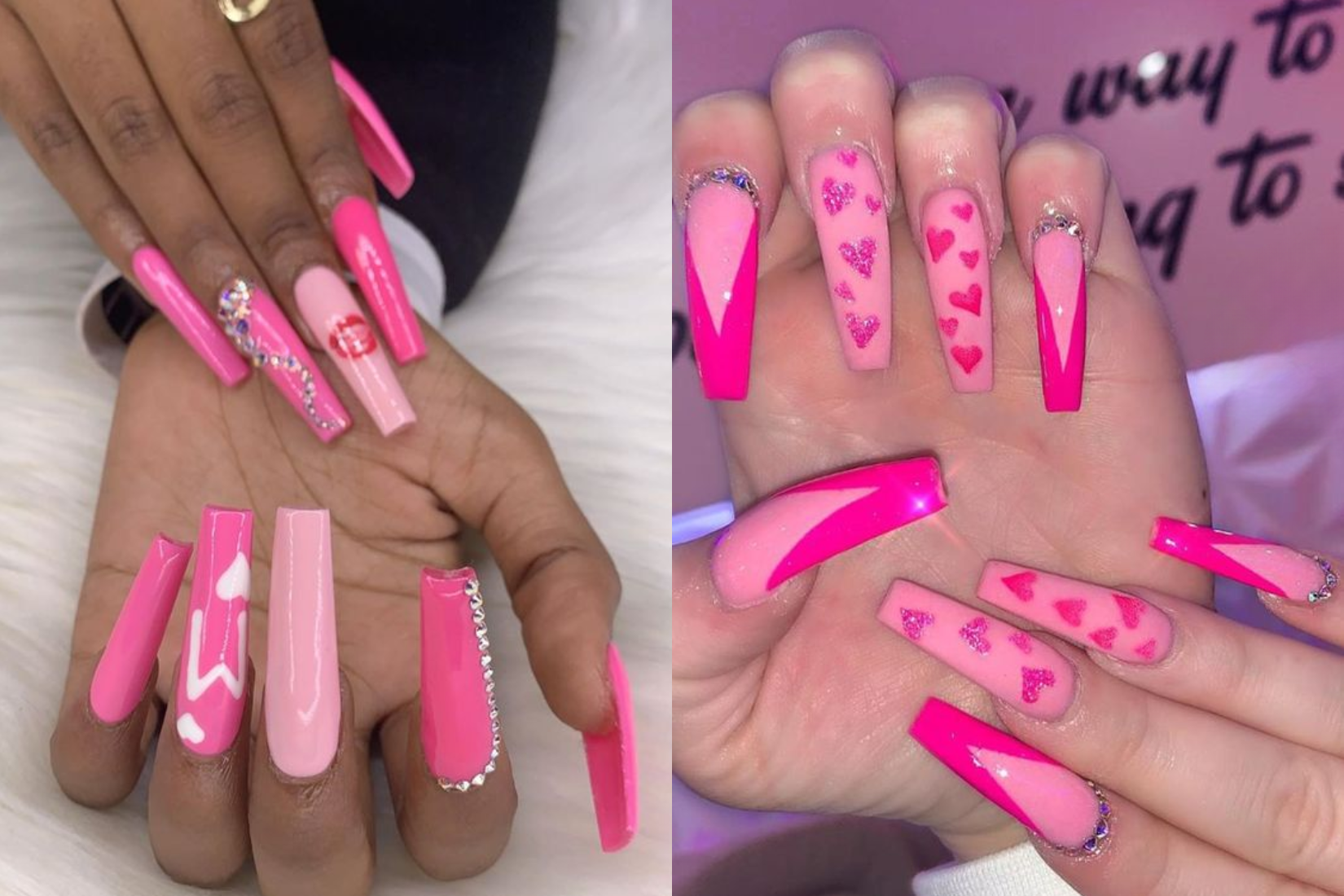 Bold Pink Valentines Day Nails